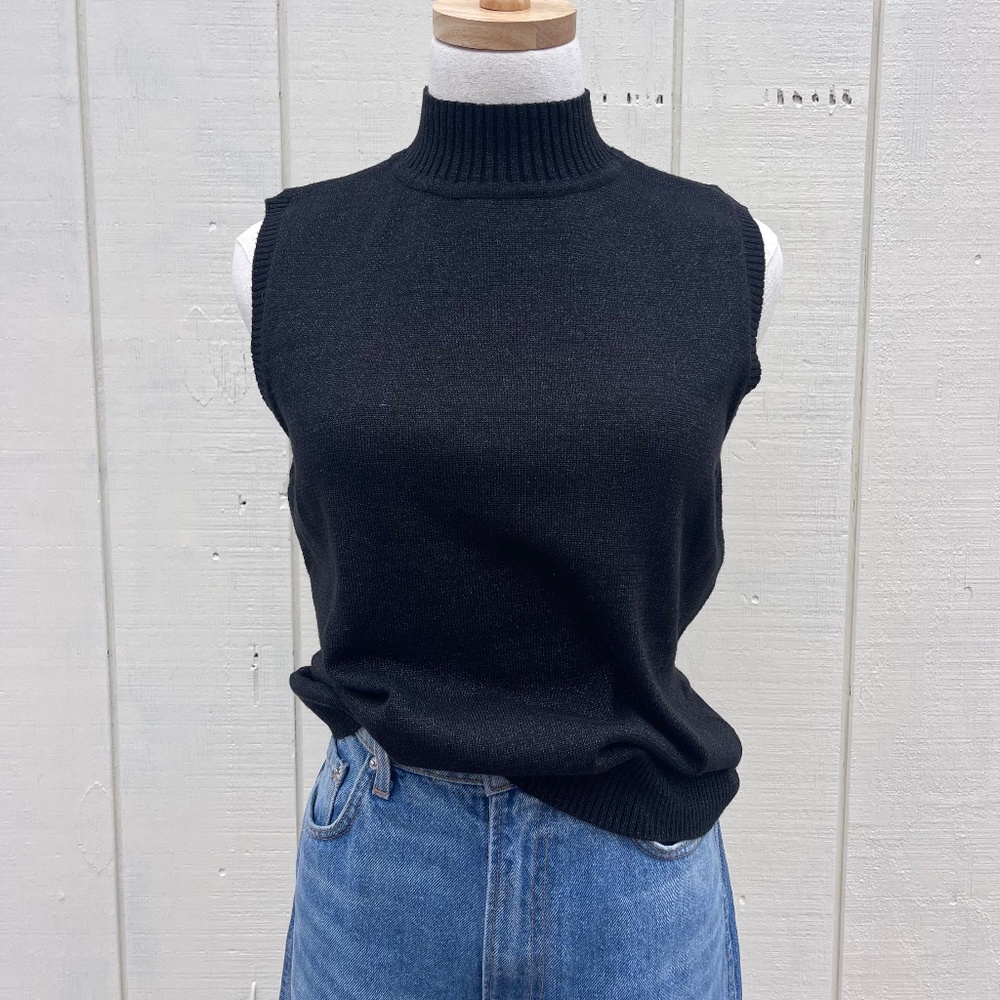 Liz Claiborne Metallic Black Sleeveless Mock Turtleneck Size Medium